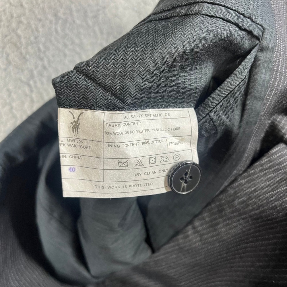 AllSaints Spitalfields Mens Gray Pinstripe Wool Blend Waistcoat Vest Size 40 - Picture 7 of 9
